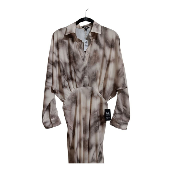 Express NWT Neutral Watercolor Portofino Half Button Up Midi Shirt Dress NWT - Picture 5 of 15